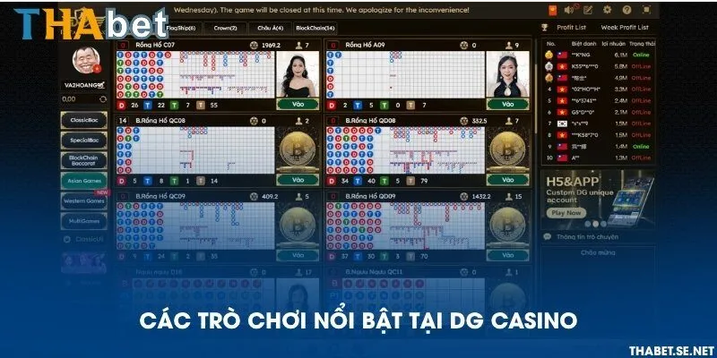 Các trò chơi nổi bật tại DG Casino